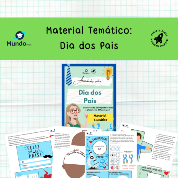 Material temático de Dia dos Pais: cartões e atividades de ciências e biologia.
